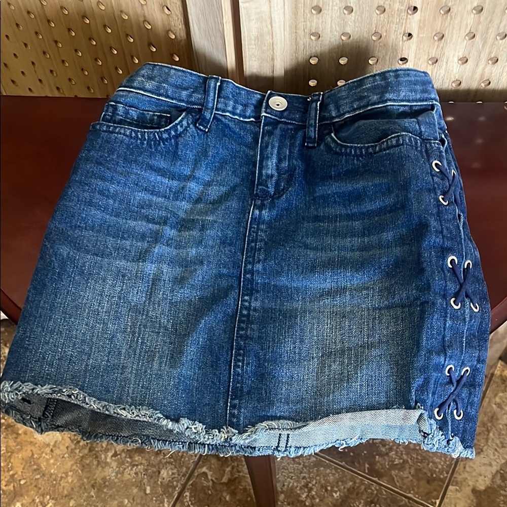Place Blue Asymmetrical Cut Out Mini Skirt